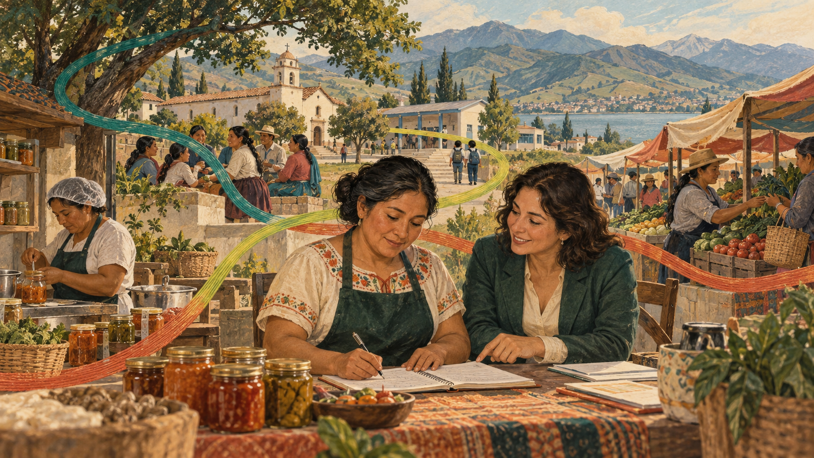 Emprendedora y asesora conectan comunidad, actividad productiva y servicios financieros en un mercado local.